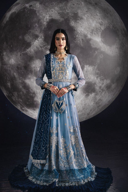 Ice Blue Embroidered Chiffon Wedding Guest Suit Online in Dubai UAE Abudhabi Ajman Sharjah
