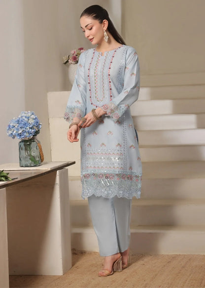 Ice Blue Embroidered Lawn Festive Wear Kurta Set Online in Sri Lanka India Australia