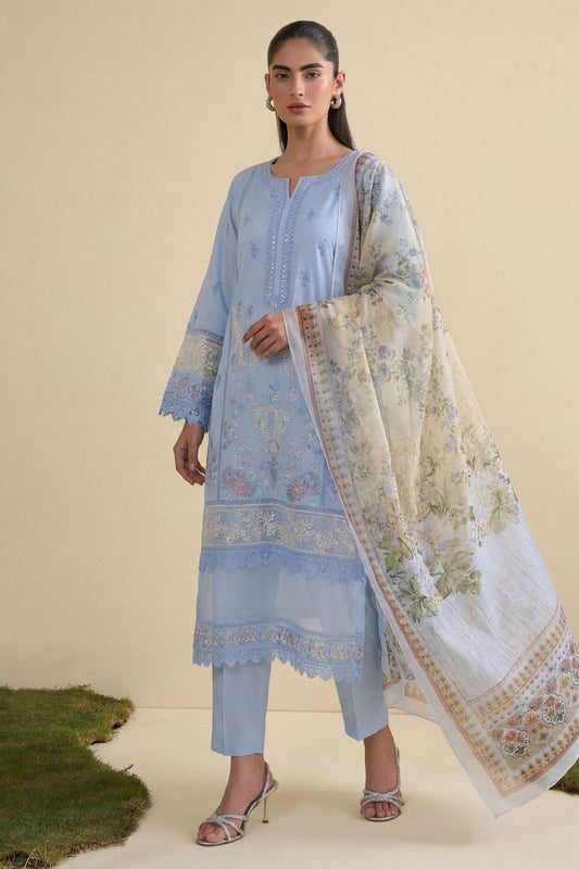 Ice Blue Embroidered Lawn Kurta Set Online in Dubai UAE Abudhabi Ajman Sharjah