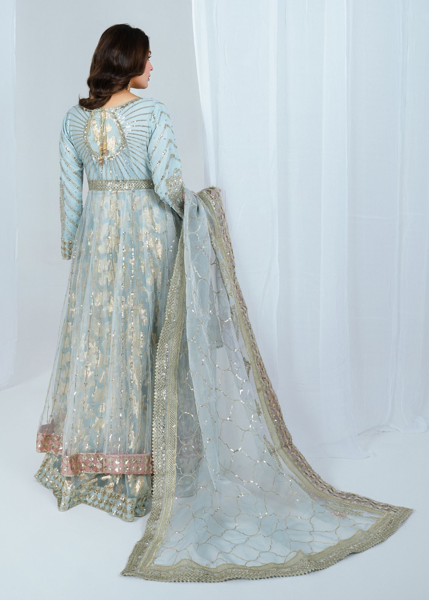 Ice Blue Embroidered Net Maxi Dress Online in Sri Lanka India Australia