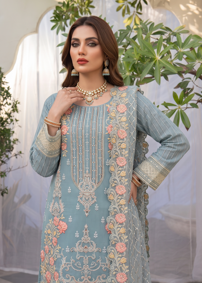 Ice Blue Embroidered Organza Kurta Suit Online in UK USA Canada