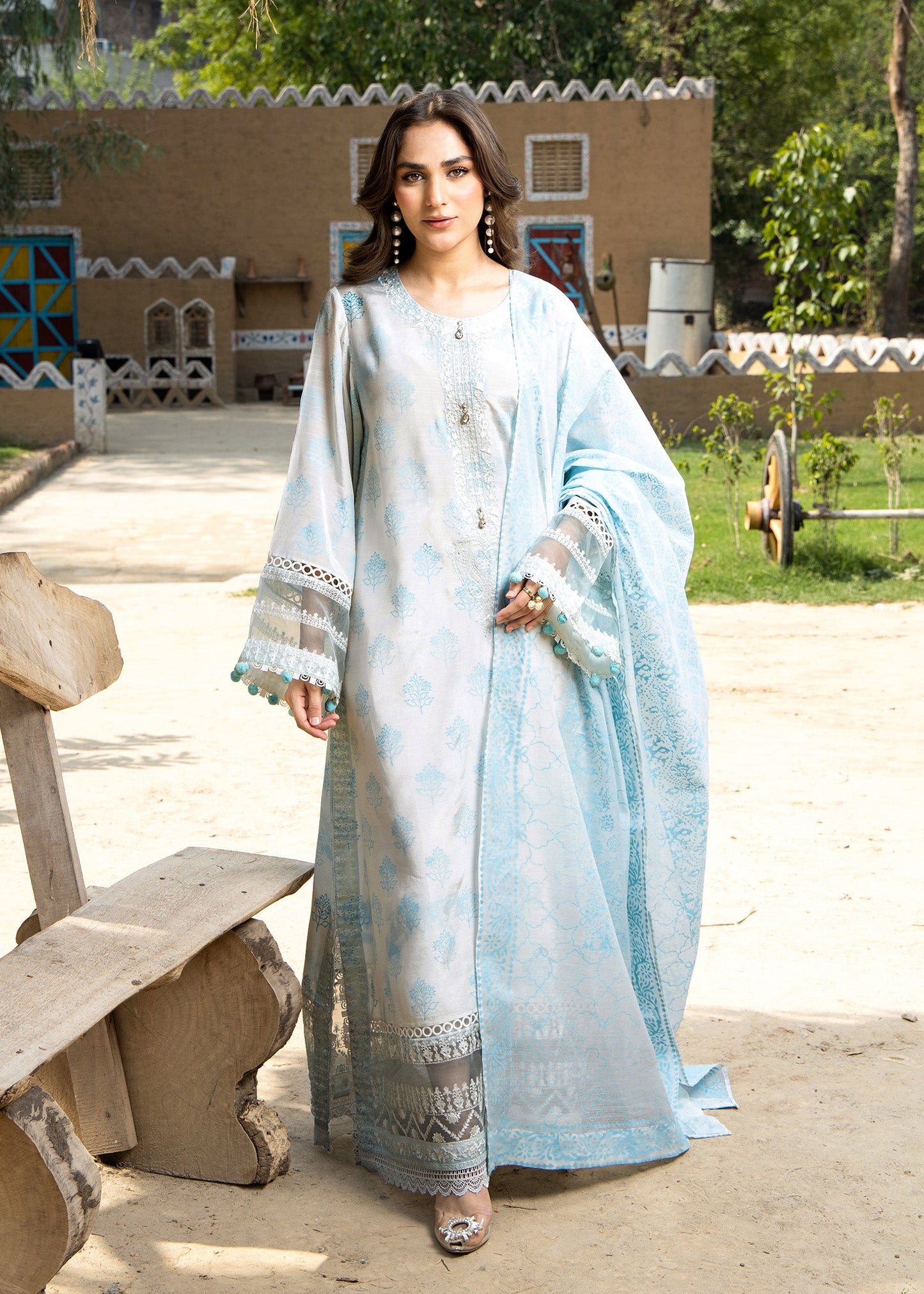 Ice Blue Embroidered Raw Silk Salwar Kameez with Dupatta Online in Dubai UAE Abudhabi Ajman Sharjah