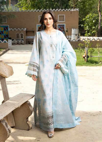 Ice Blue Embroidered Raw Silk Salwar Kameez with Dupatta Online in Dubai UAE Abudhabi Ajman Sharjah
