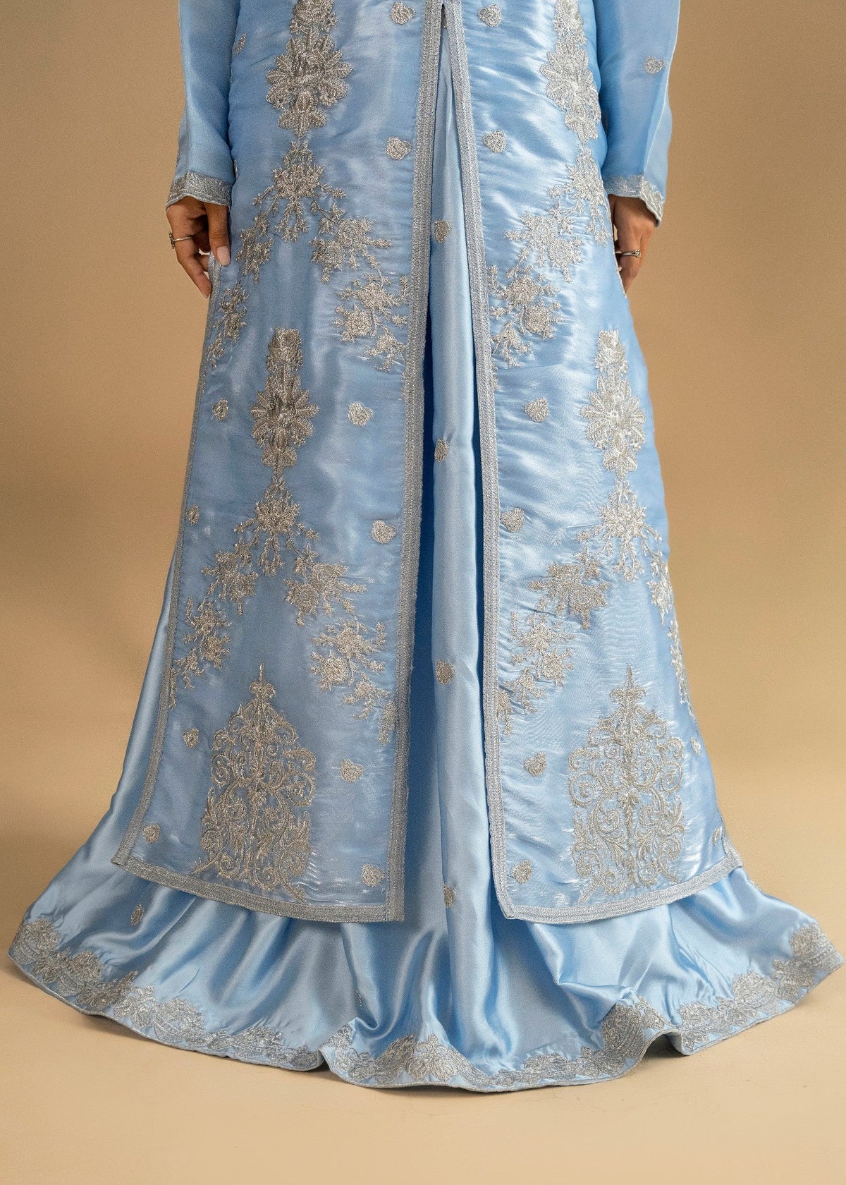 Ice Blue Embroidered Tissue Silk Sharara Online in UK USA Canada