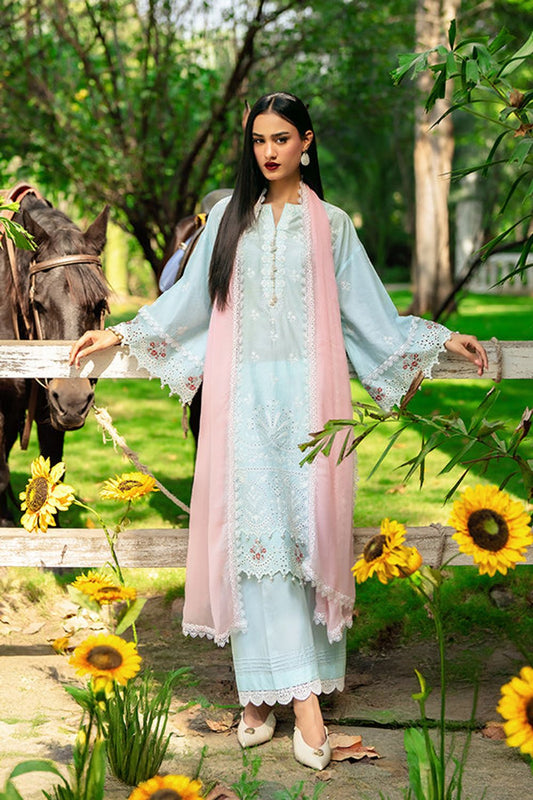 Ice Blue Eyelet Embroidered Lawn Partywear Suit Online in Dubai UAE Abudhabi Ajman Sharjah