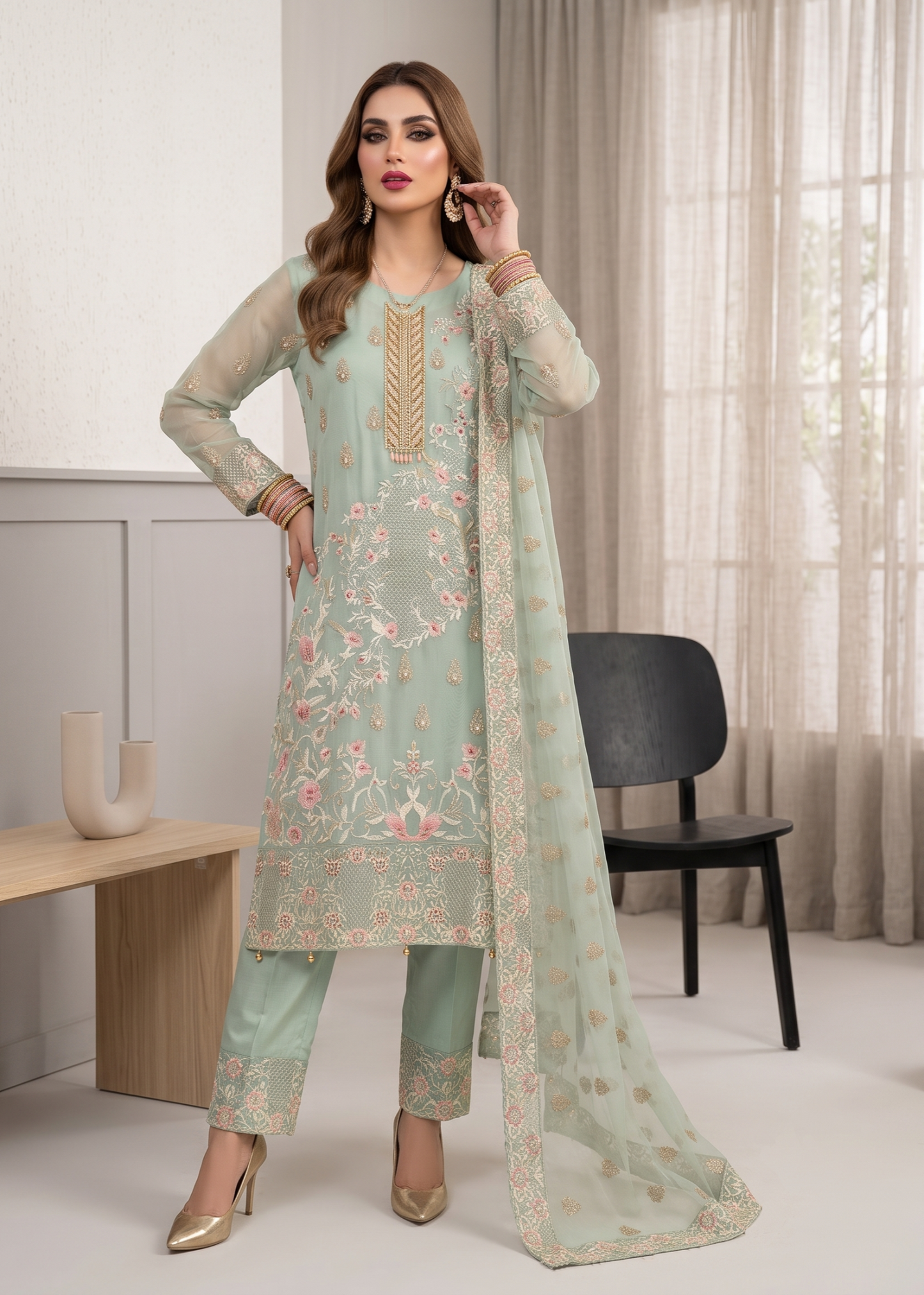 Ice Blue Festive Wear Organza Suit Online in Sri Lanka India Australia