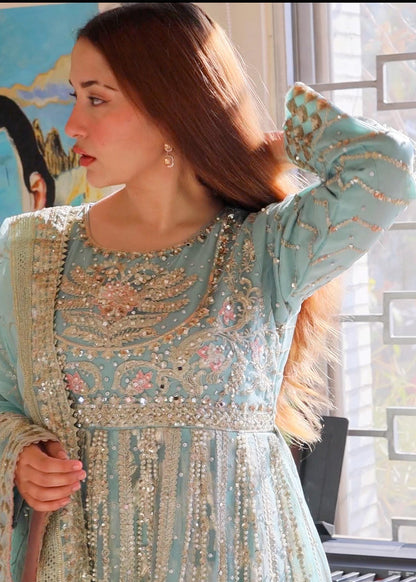 Ice Blue Hand Embellished Net Maxi Dress Online in Dubai DXB UAE Abudhabi Meena Bazaar