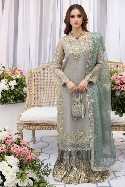 Ice Blue Hand Embellished Organza Sharara Online in Dubai UAE Abudhabi Ajman Sharjah
