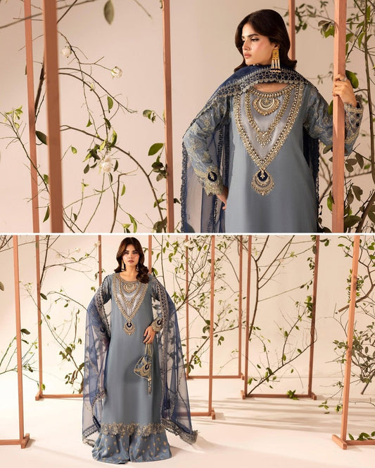 Ice Blue Hand Embroidered Sharara Suit Online in Dubai DXB UAE Abudhabi Meena Bazaar