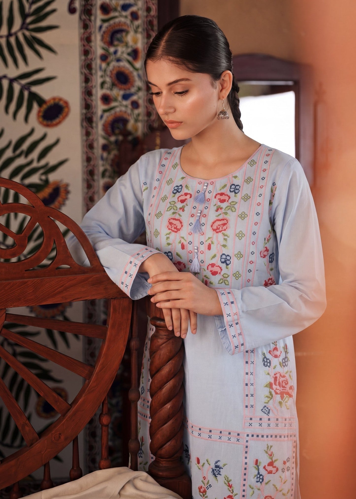 Ice Blue Lawn 2 Piece Suit Online in Dubai UAE Abudhabi Ajman Sharjah