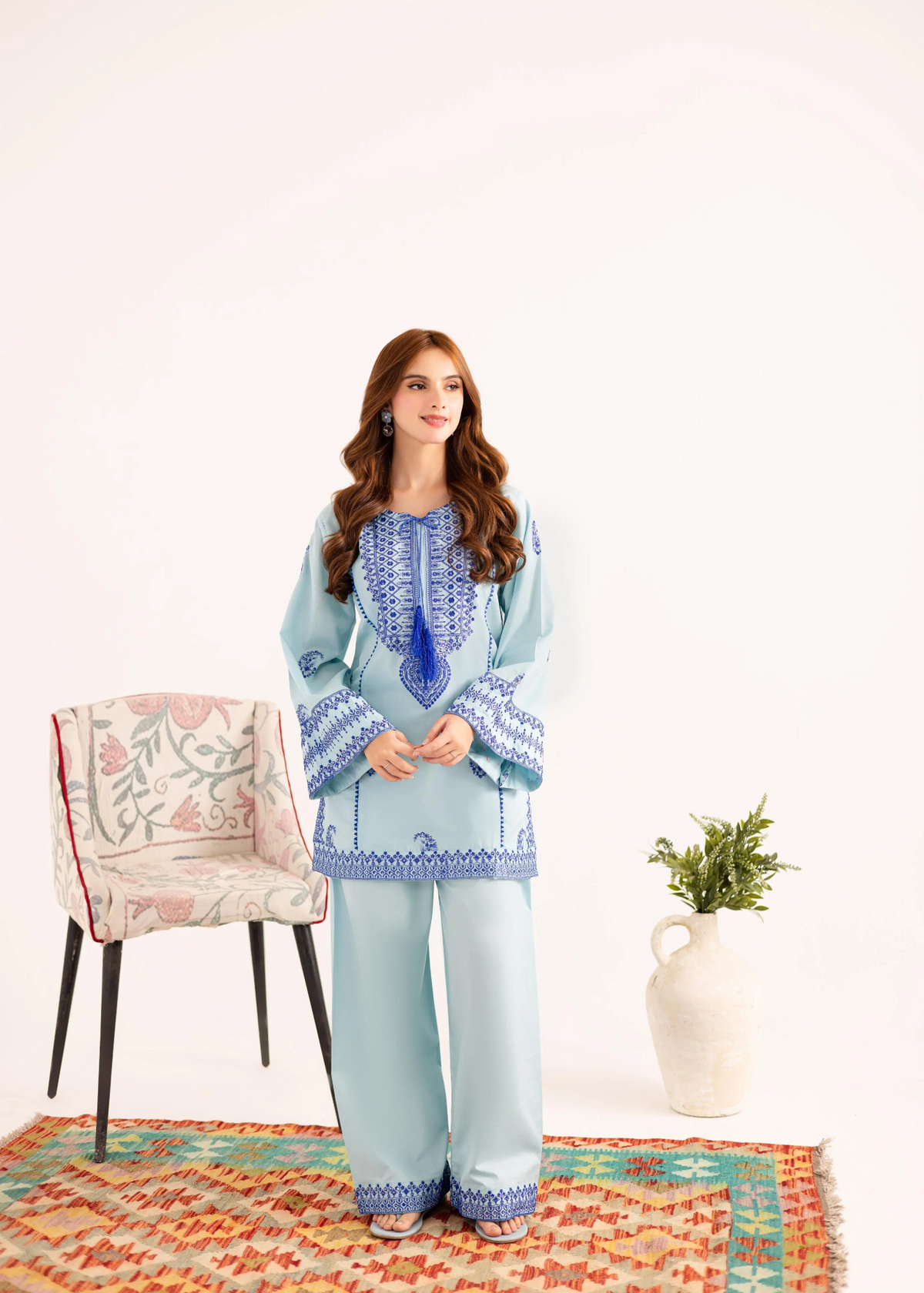 Ice Blue Lawn Kurta Set Online in Sri Lanka India Australia