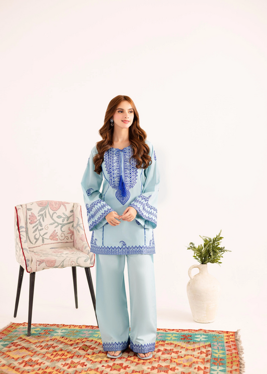 Ice Blue Lawn Kurta Set Online in Sri Lanka India Australia