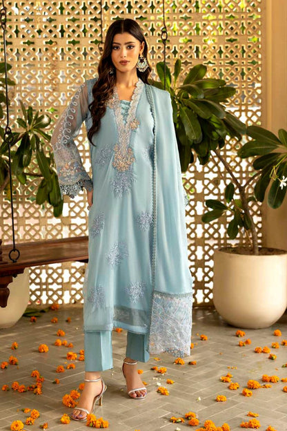 Ice Blue Organza Hand-Embellished Pakistani Designer Suit Online in Dubai UAE Abudhabi Ajman Sharjah