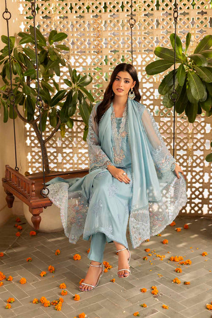 Ice Blue Organza Pakistani Wedding Suit with Silk Dupatta Online in Dubai DXB UAE Abudhabi Meena Bazaar