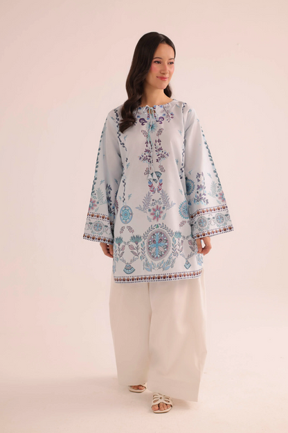 Ice Blue Poly Lawn Straight Kurta Online in Dubai UAE Abudhabi Ajman Sharjah