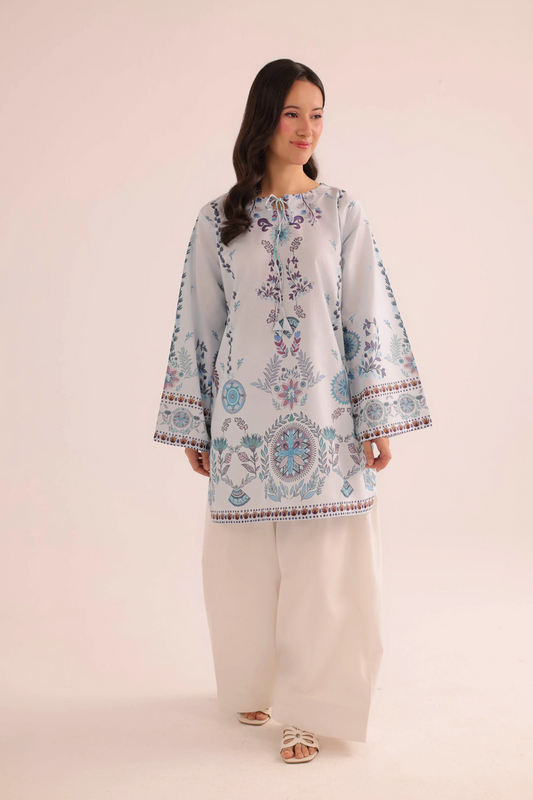 Ice Blue Poly Lawn Straight Kurta Online in Dubai UAE Abudhabi Ajman Sharjah