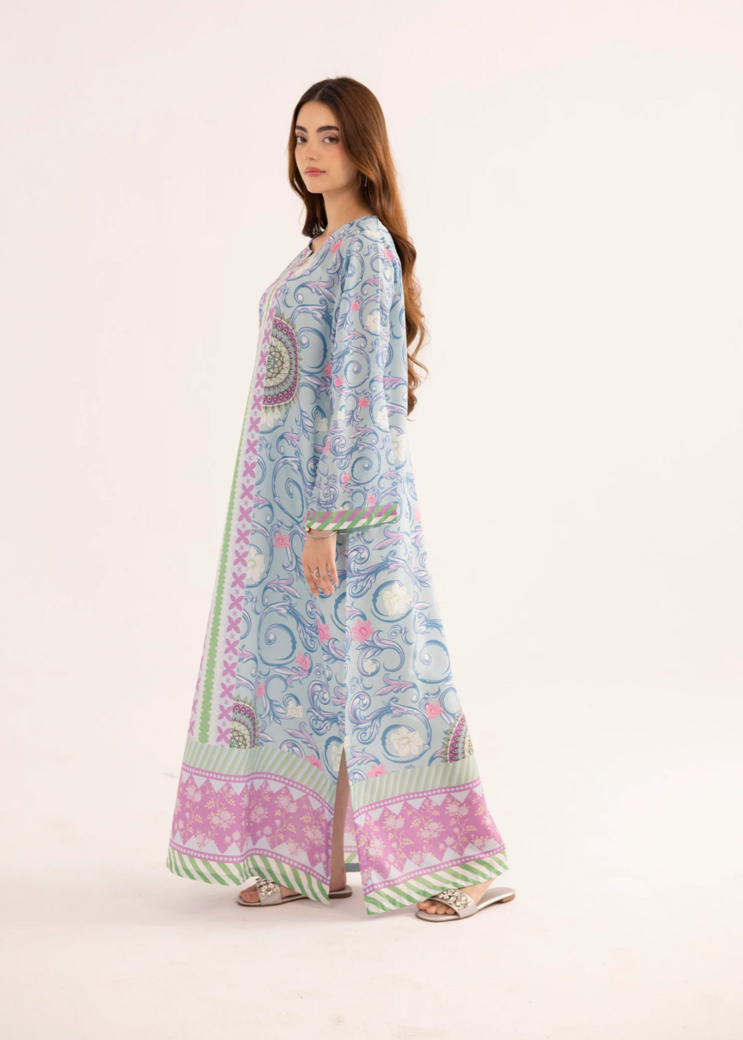 Ice Blue Printed Kaftan Dress Online in Sri Lanka India Australia