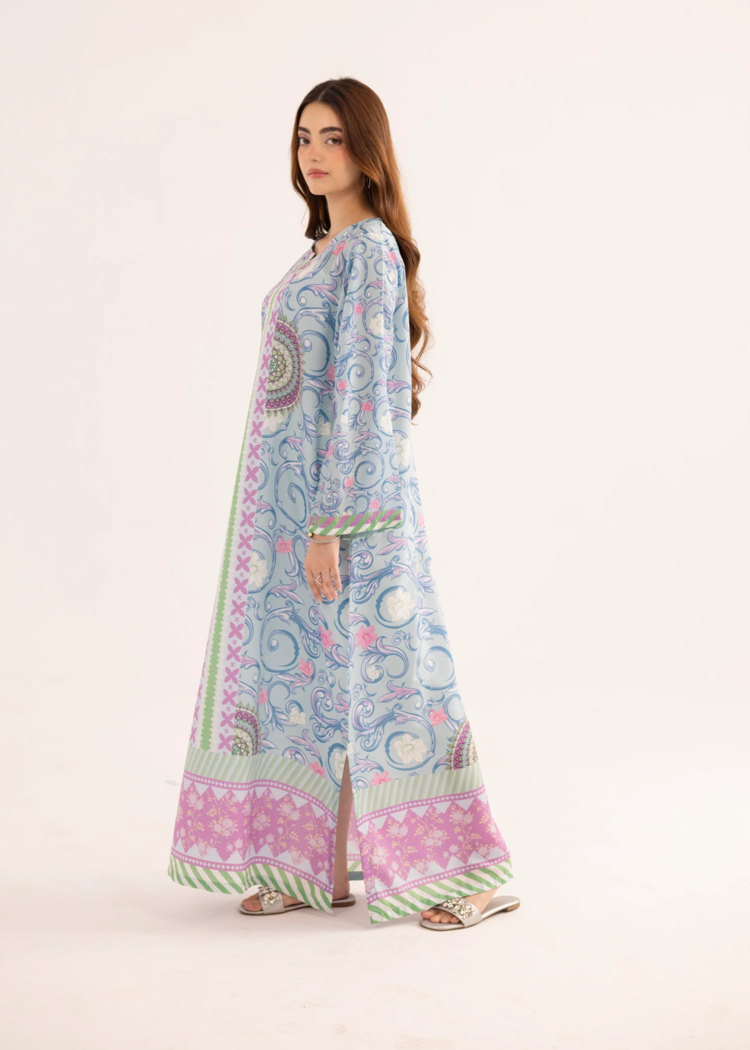 Ice Blue Printed Kaftan Dress Online in Sri Lanka India Australia