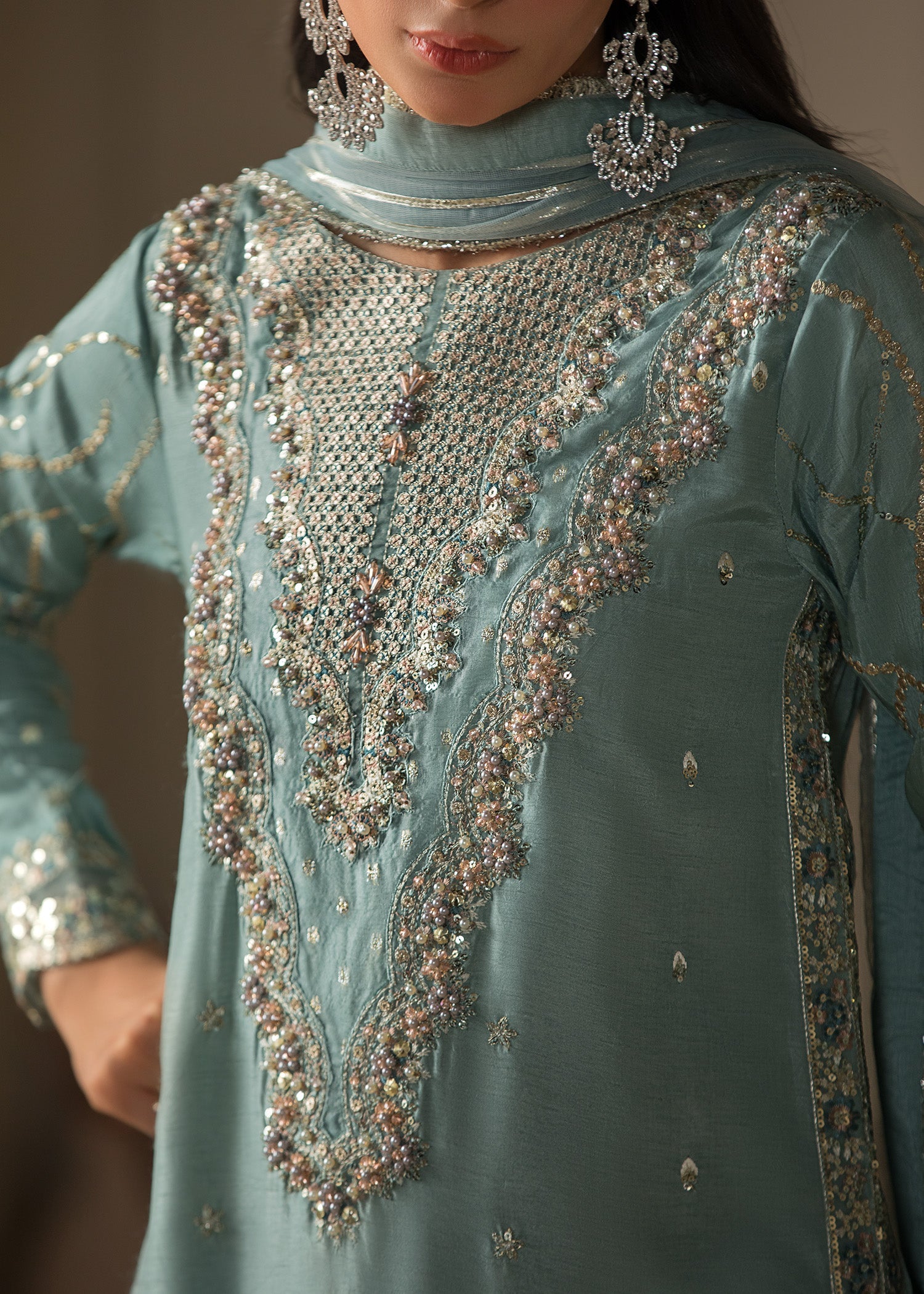 Ice Blue Raw Silk Festive Wear Suit with Net Dupatta Online in Sri Lanka India Australia