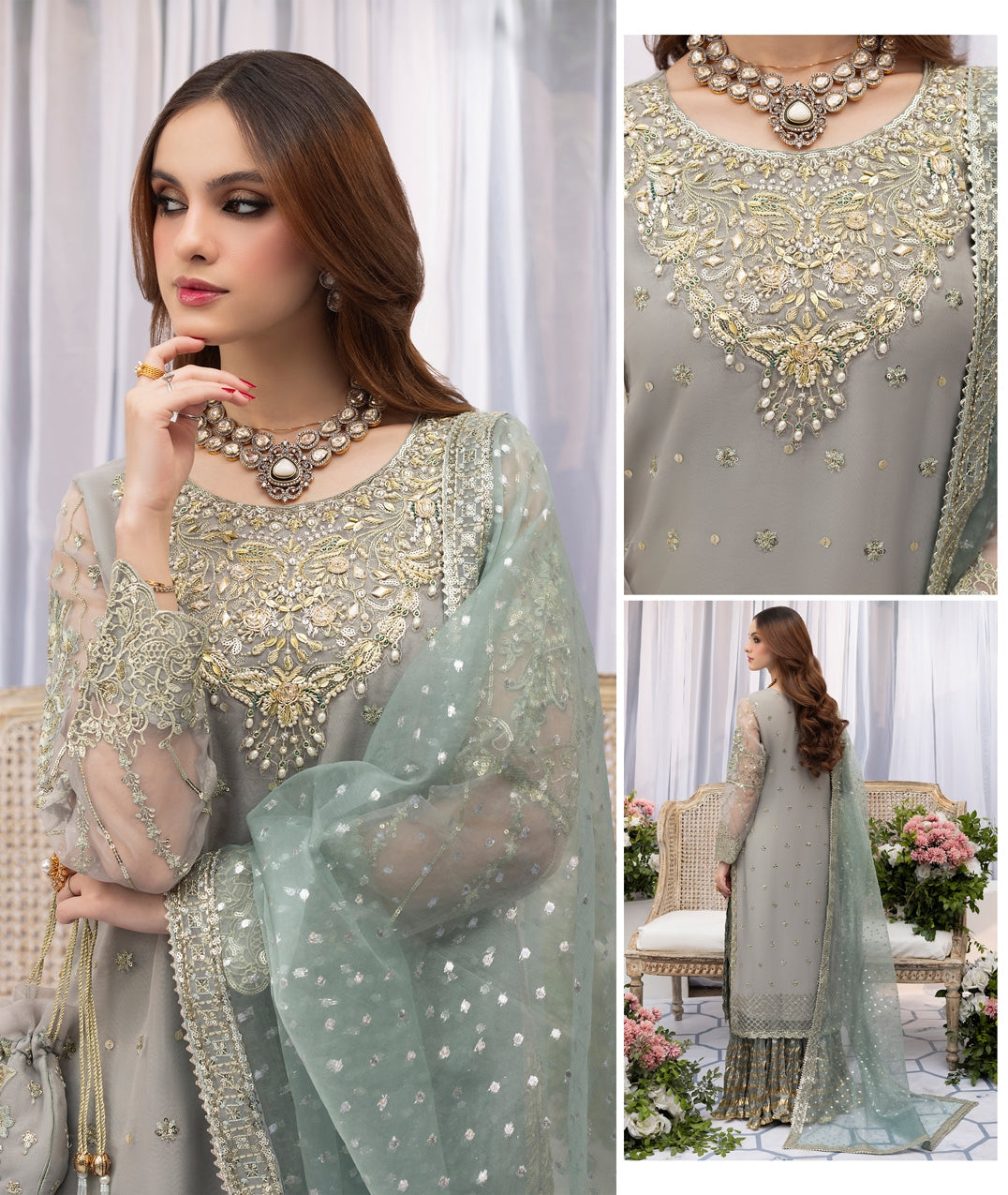 Ice Blue Sequins Embroidered Sharara for Nikkah Online in Sri Lanka India Australia