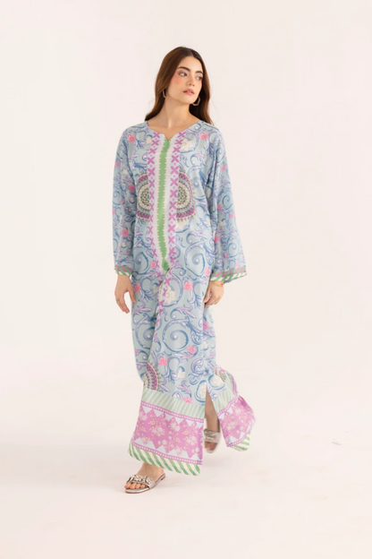 Ice Blue Silk Finish Lawn Kaftan Online in Dubai UAE Abudhabi Ajman Sharjah