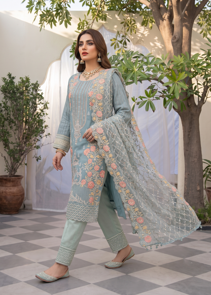 Ice Blue Straight Kurta Embroidered Suit Online in Dubai DXB UAE Abudhabi Meena Bazaar