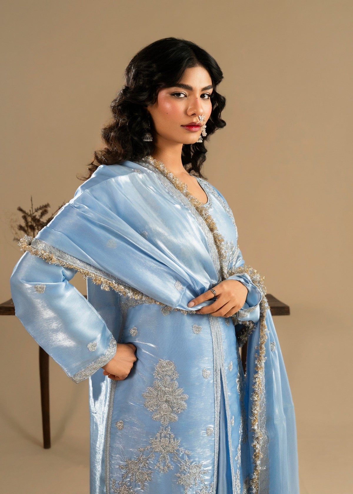 Ice Blue Tissue Silk Sharara Set for Women Online in Dubai UAE Abudhabi Ajman Sharjah