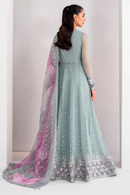 Ice Blue Embroidered Chiffon Anarkali Peshwas
