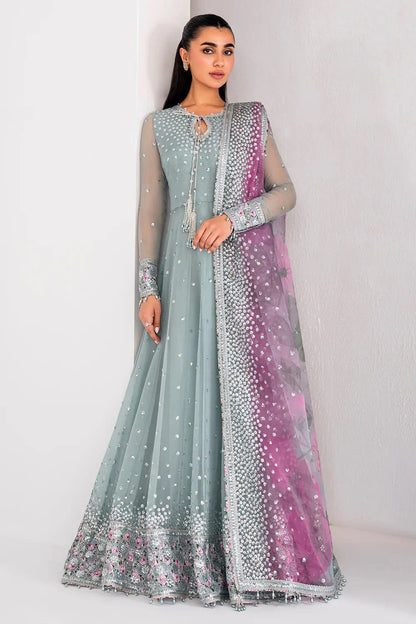 Ice Blue Embroidered Chiffon Anarkali Peshwas