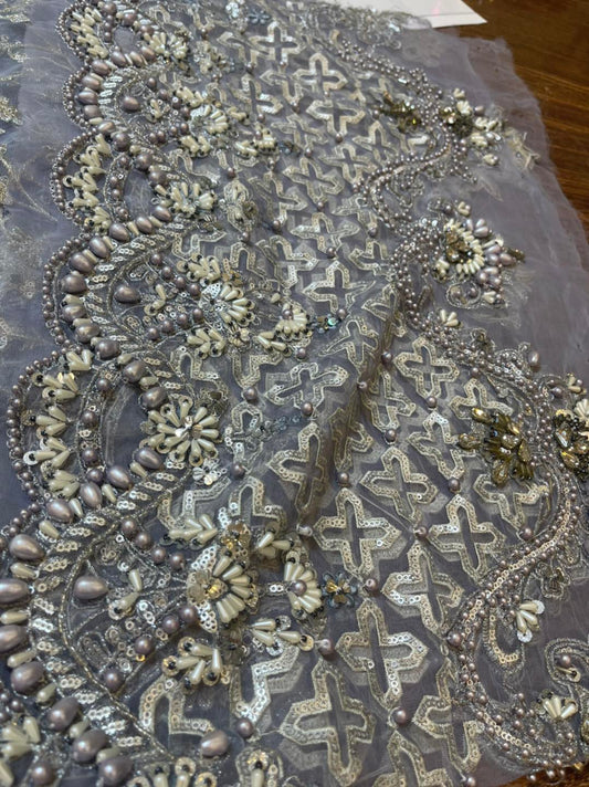 Ice Blue Handmade Bridal Saree