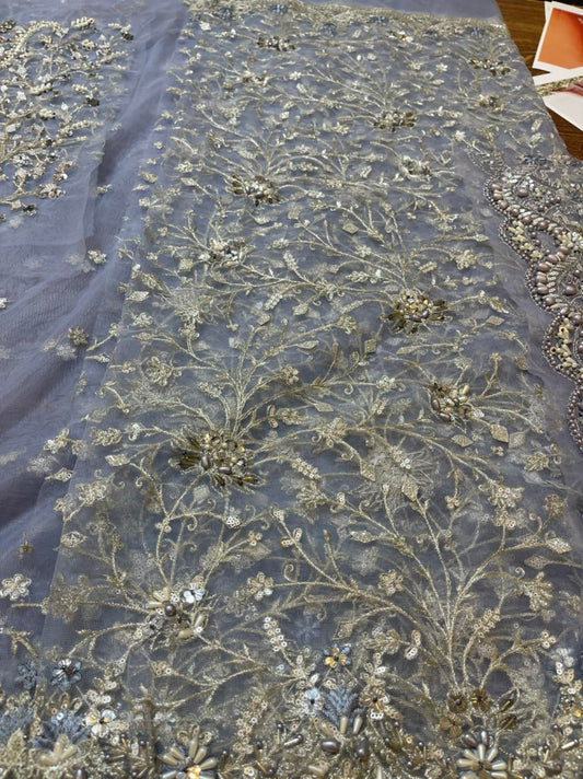 Ice Blue Handmade Bridal Saree