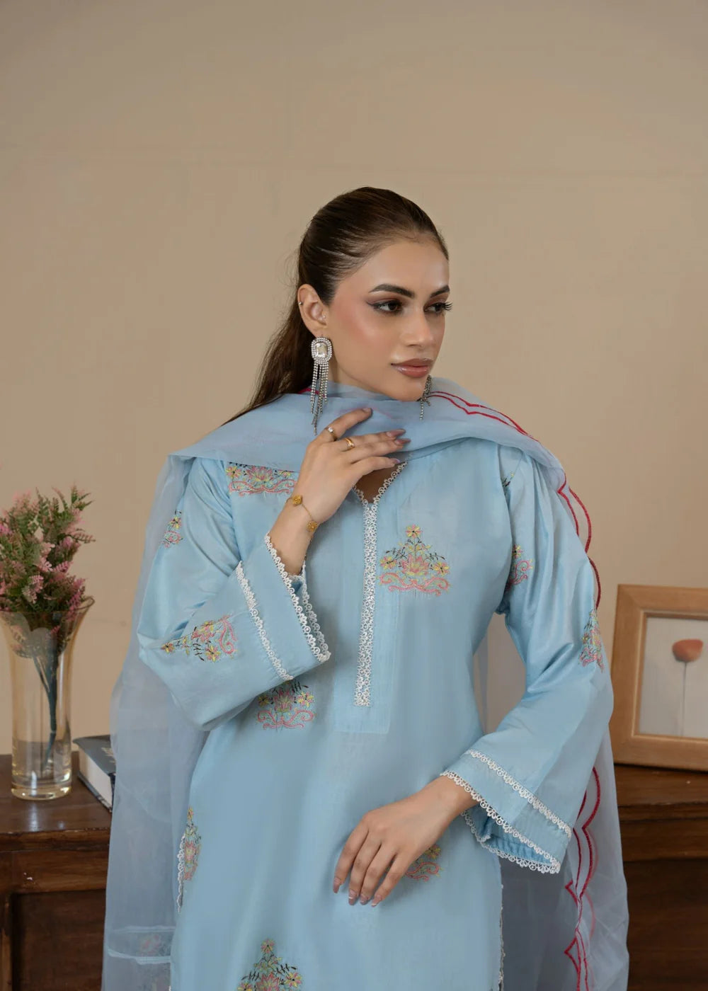 Lawn Embroidered Farshi Shalwar Suit