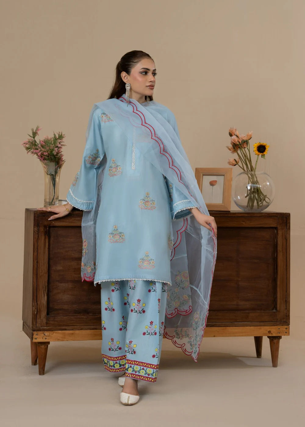 Lawn Embroidered Farshi Shalwar Suit