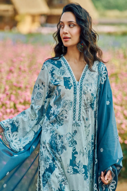 Navy Blue Printed Chikankari Lawn Suit