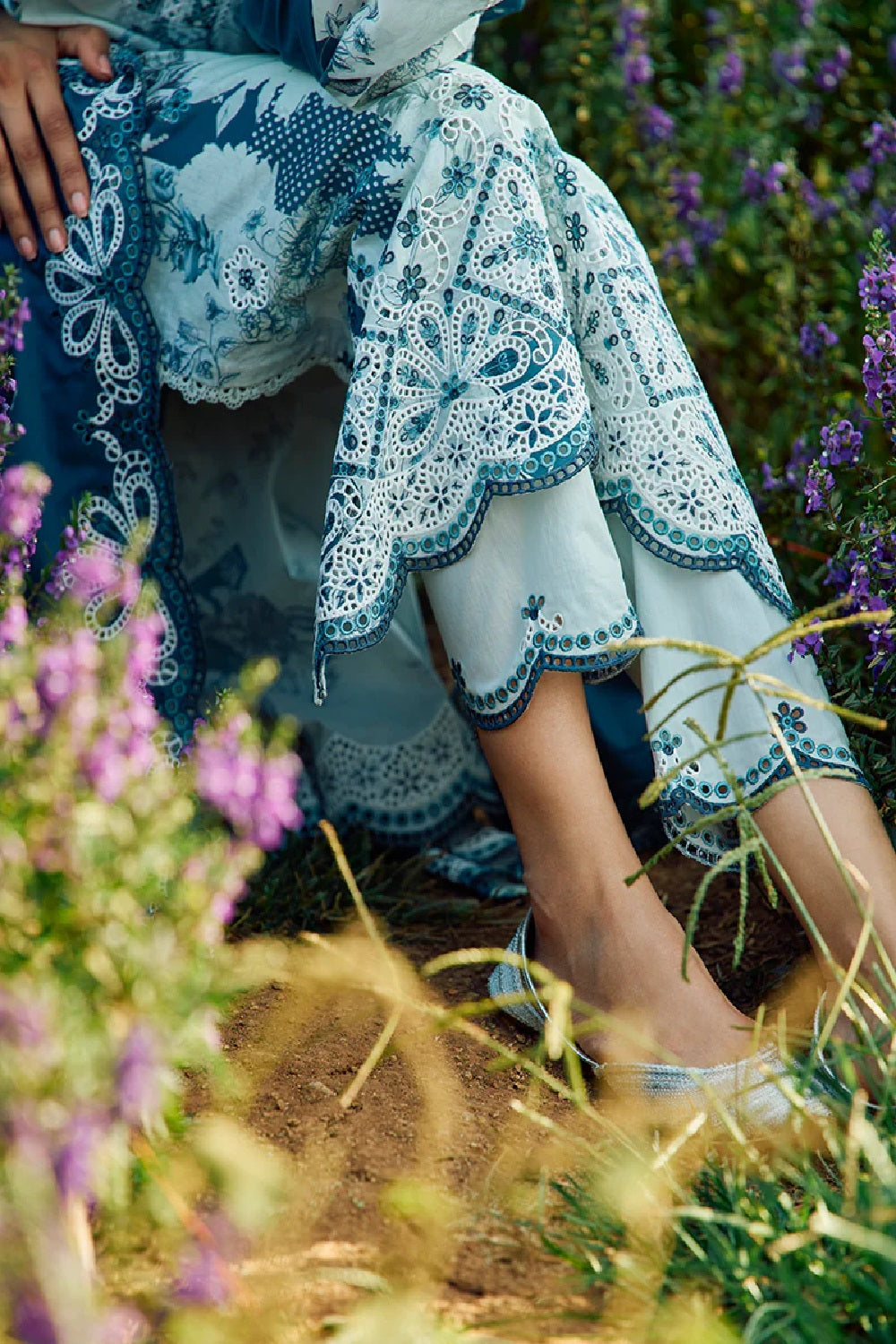 Navy Blue Printed Chikankari Lawn Suit