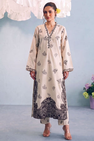 Beige Embroidered Khaddar Kurta Set Online in Dubai UAE Abudhabi Ajman Sharjah