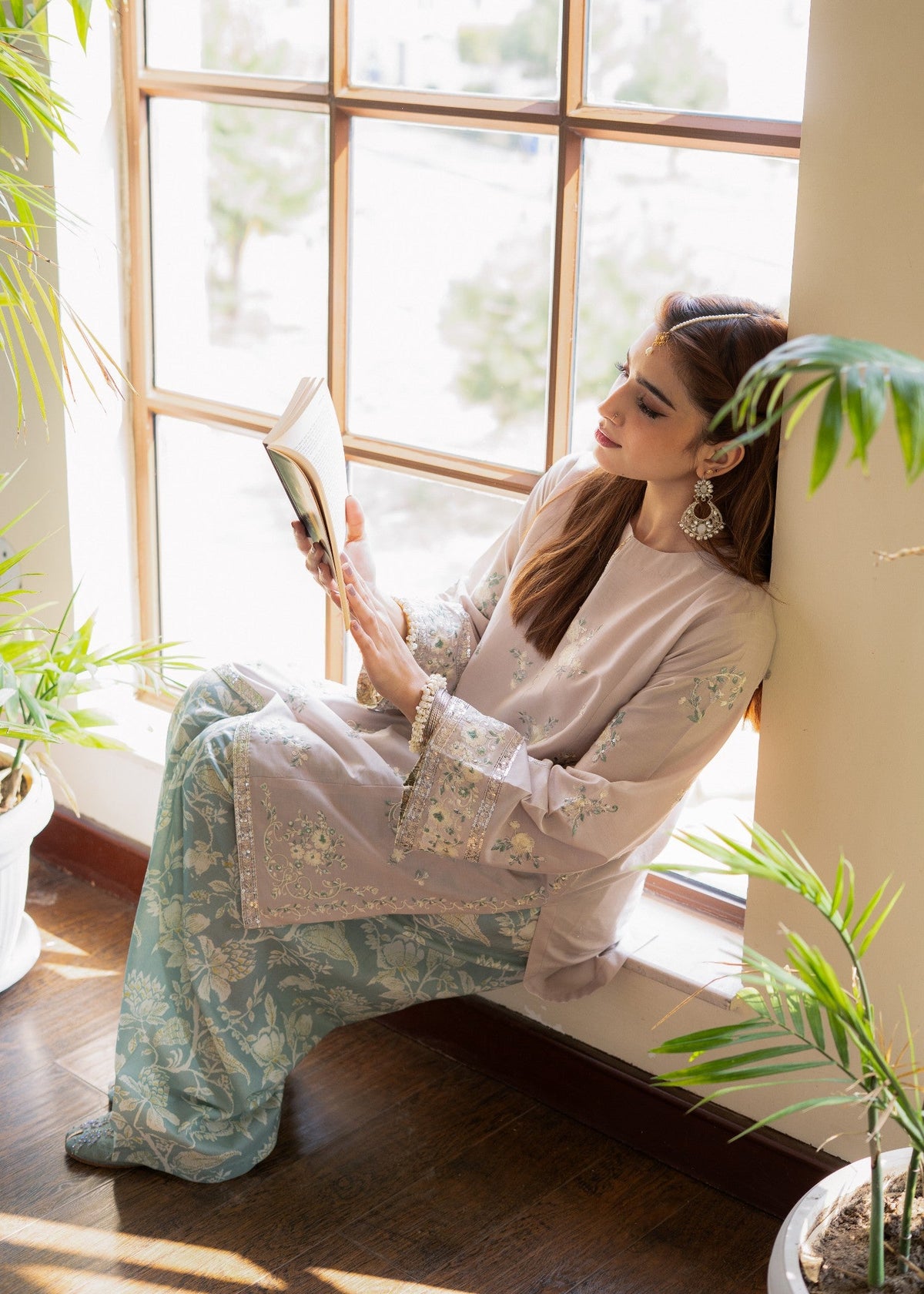 Beige Embroidered Lawn Daily Wear Kurta Set Online in UK USA Canada