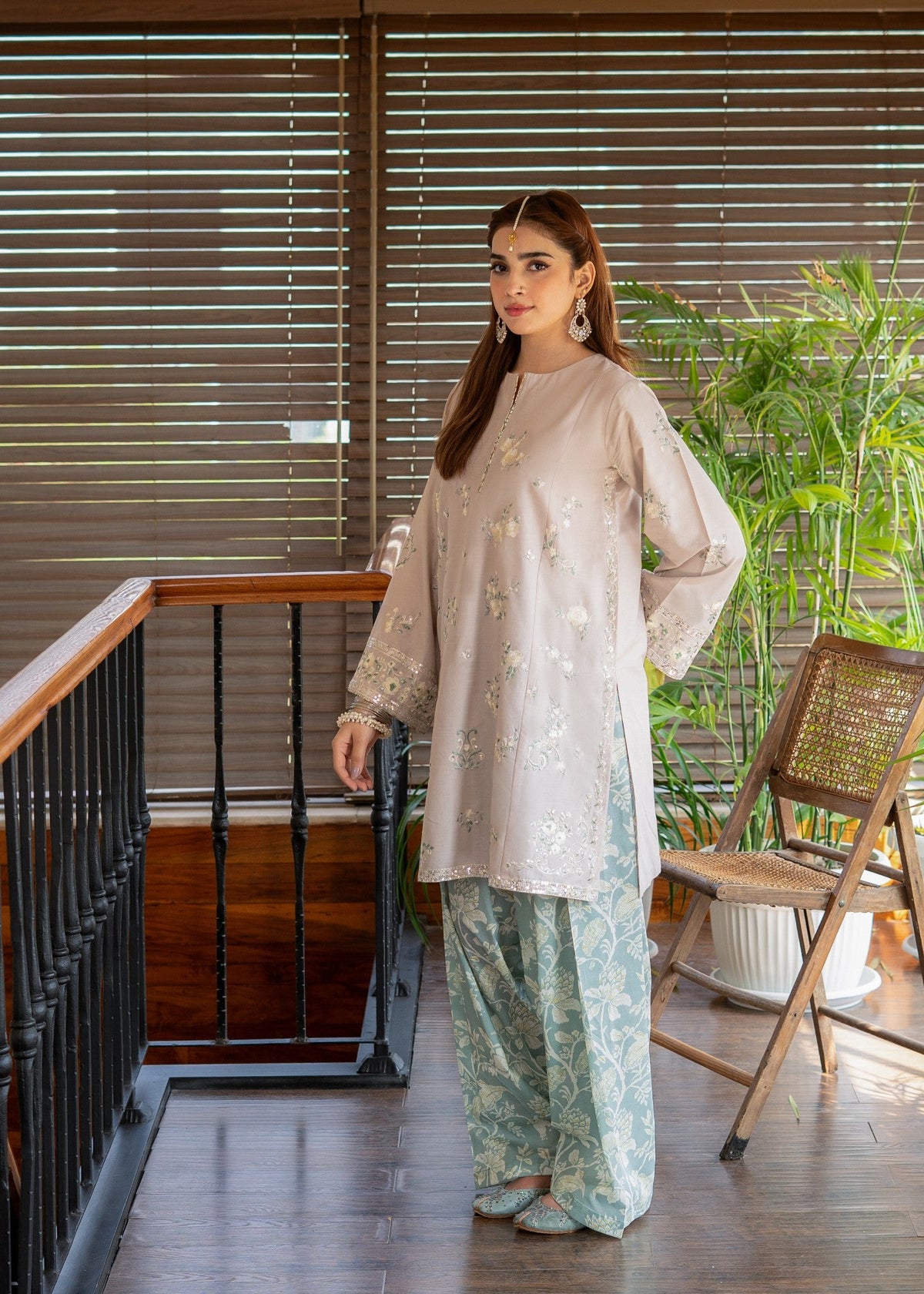 Beige Embroidered Lawn Farshi Shalwar Kurta Set Online in Dubai DXB UAE Abudhabi Meena Bazaar