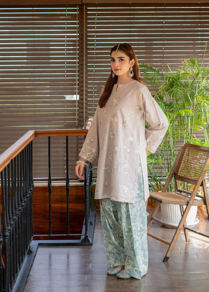 Beige Embroidered Lawn Farshi Shalwar Kurta Set Online in Dubai DXB UAE Abudhabi Meena Bazaar