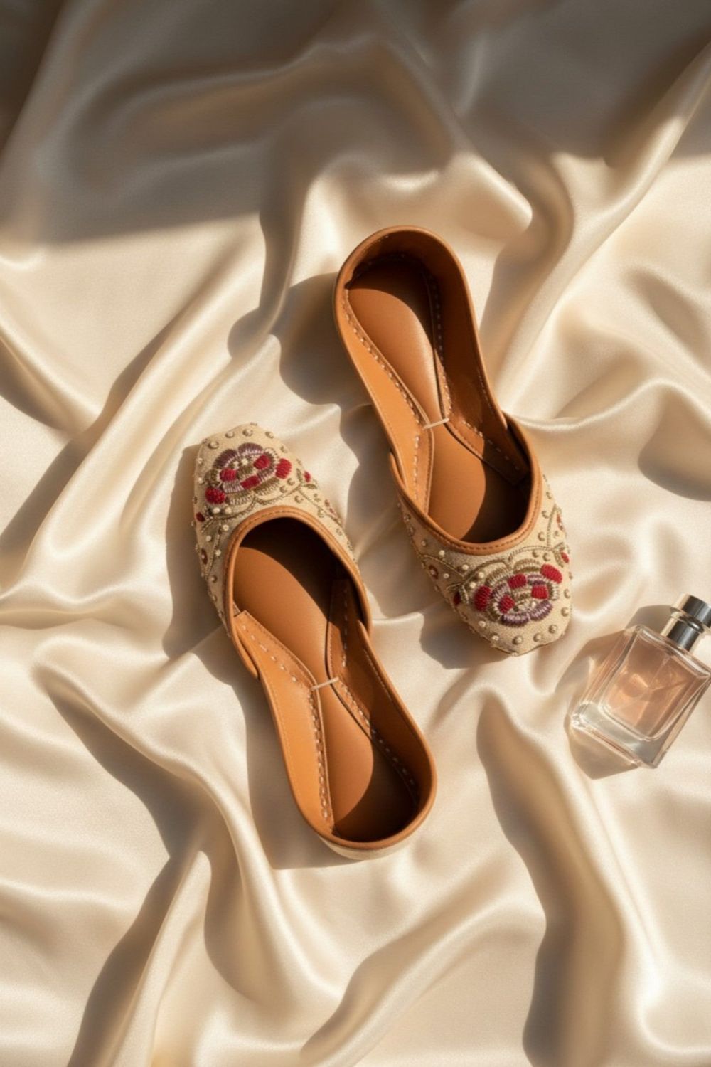 Beige Embroidered Leather Khussa Online in Dubai UAE Abudhabi Ajman Sharjah