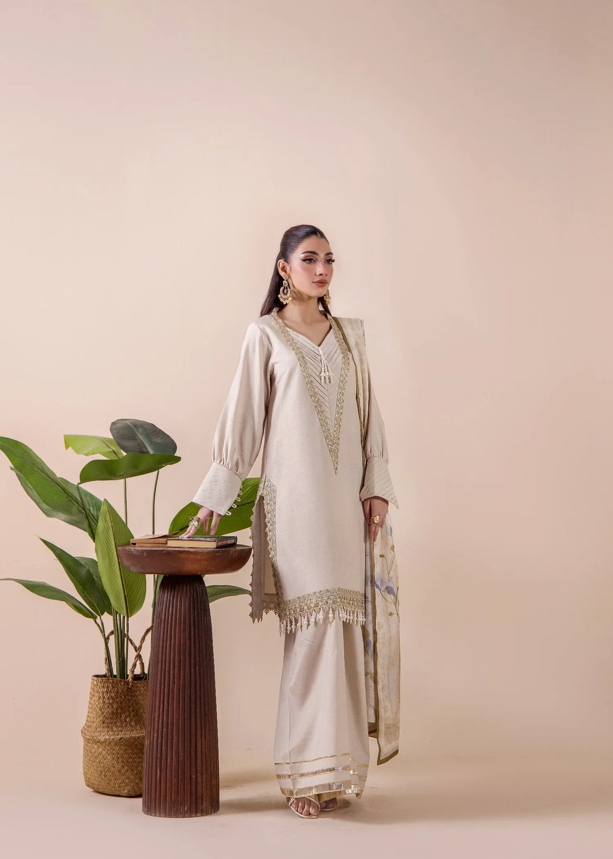 Beige Embroidered Silk Designer Salwar Suit Online in UK USA Canada
