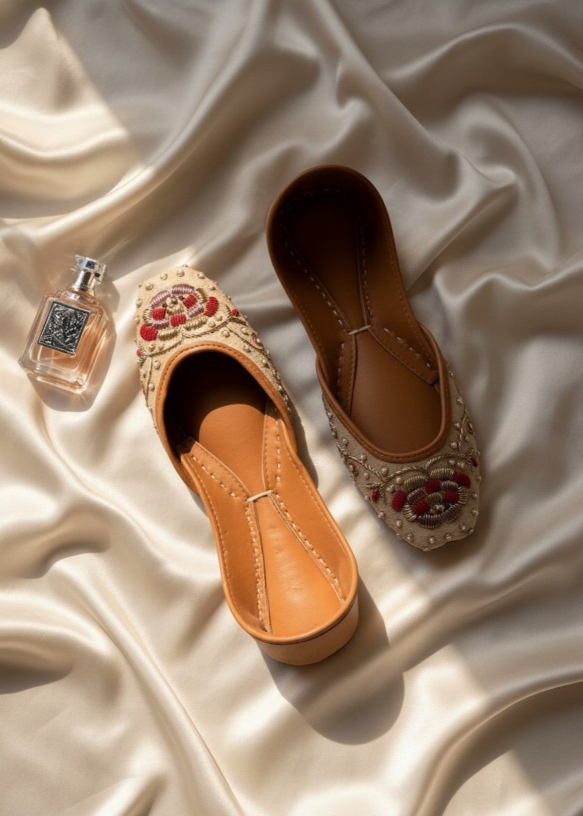 Beige Leather Wedding Khussa with Pearls Online in UK USA Canada