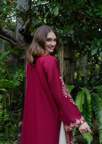 Bin Tayyab Maroon Embroidered Khaddar Kurta Set Online in Dubai DXB UAE Abudhabi Meena Bazaar