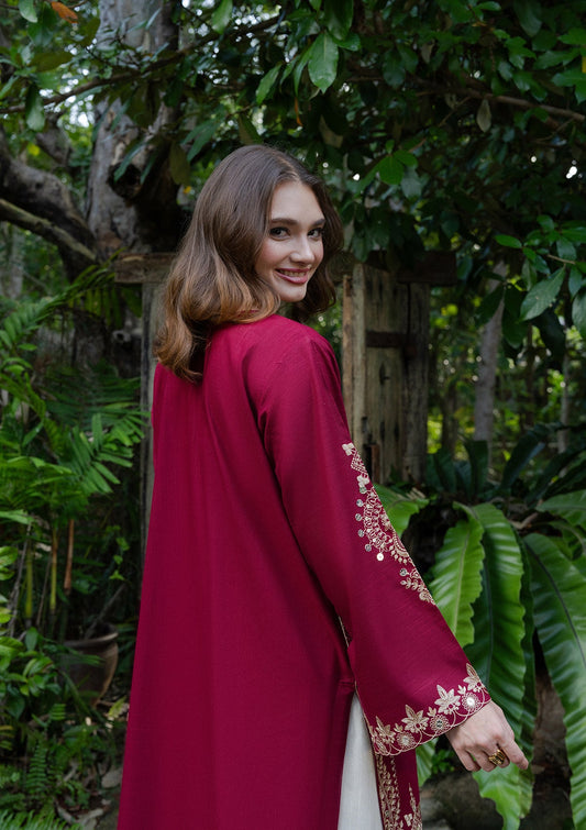 Bin Tayyab Maroon Embroidered Khaddar Kurta Set Online in Dubai DXB UAE Abudhabi Meena Bazaar