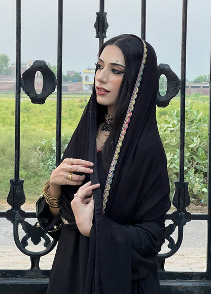 Black Chiffon Dupatta Raw Silk Farshi Shalwar Online in Dubai UAE Abudhabi Ajman Sharjah