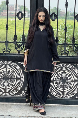 Black Embroidered Raw Silk Farshi Shalwar Online in Dubai UAE Abudhabi Ajman Sharjah