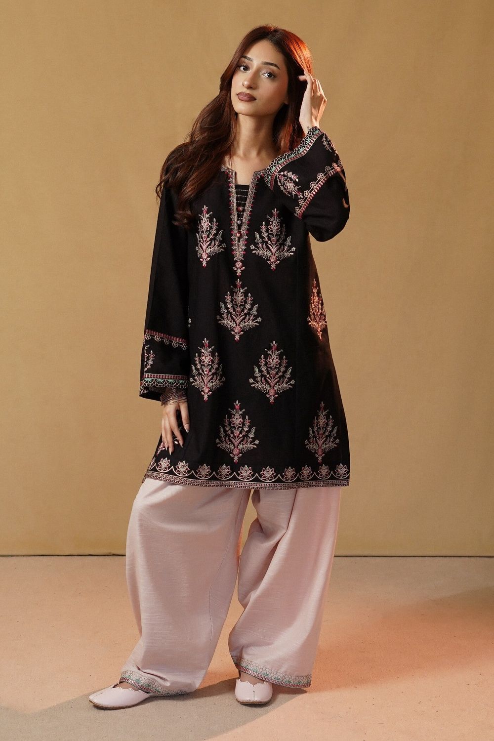 Black Embroidered Slub Khaddar Online in Dubai UAE Abudhabi Ajman Sharjah