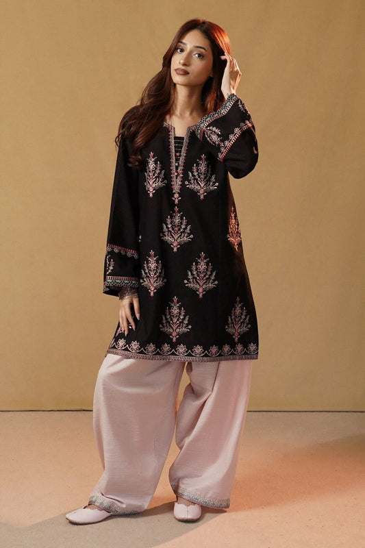 Black Embroidered Slub Khaddar Online in Dubai UAE Abudhabi Ajman Sharjah