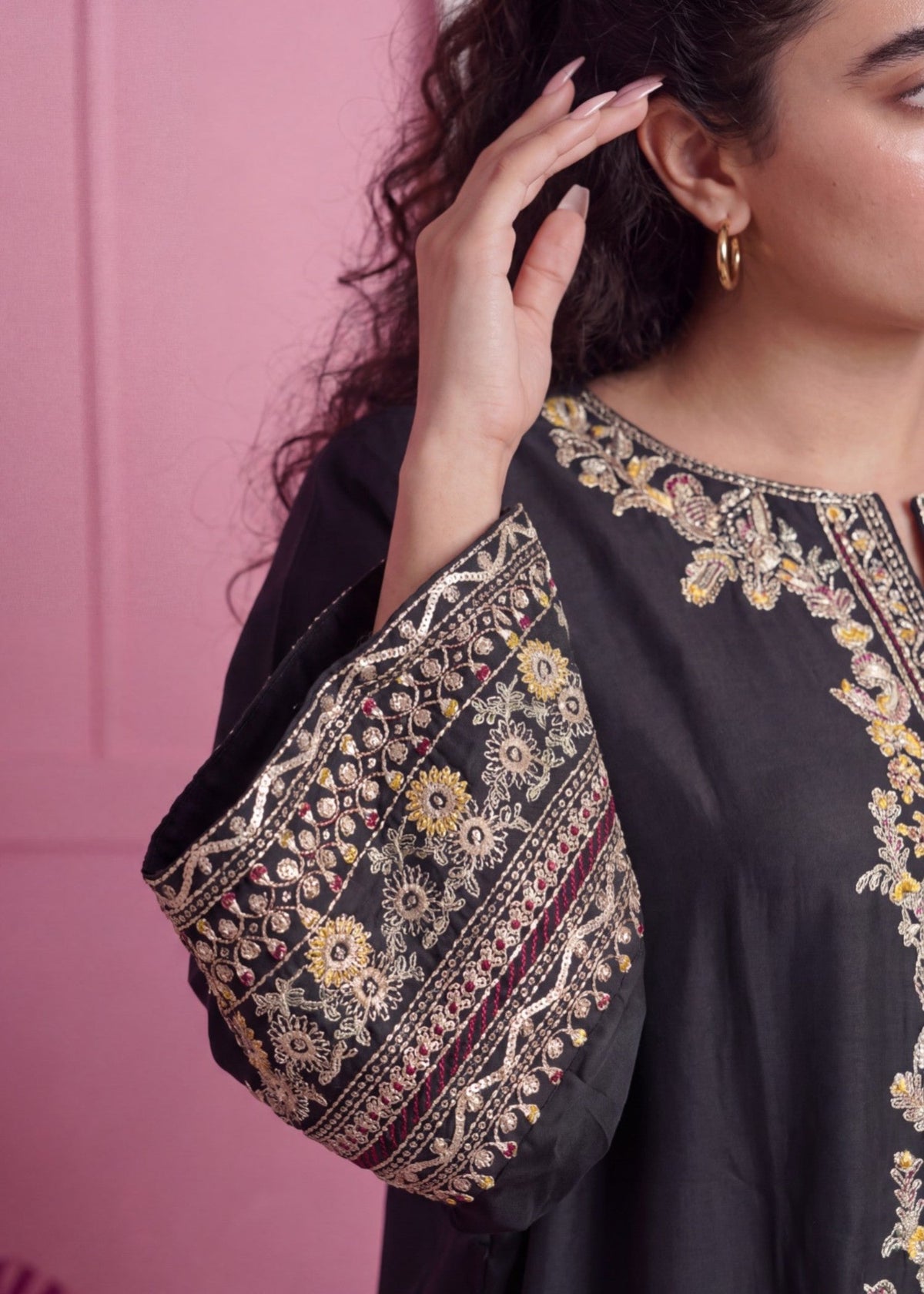 Black Linen Flared Kaftan for Women Online in Sri Lanka India Australia