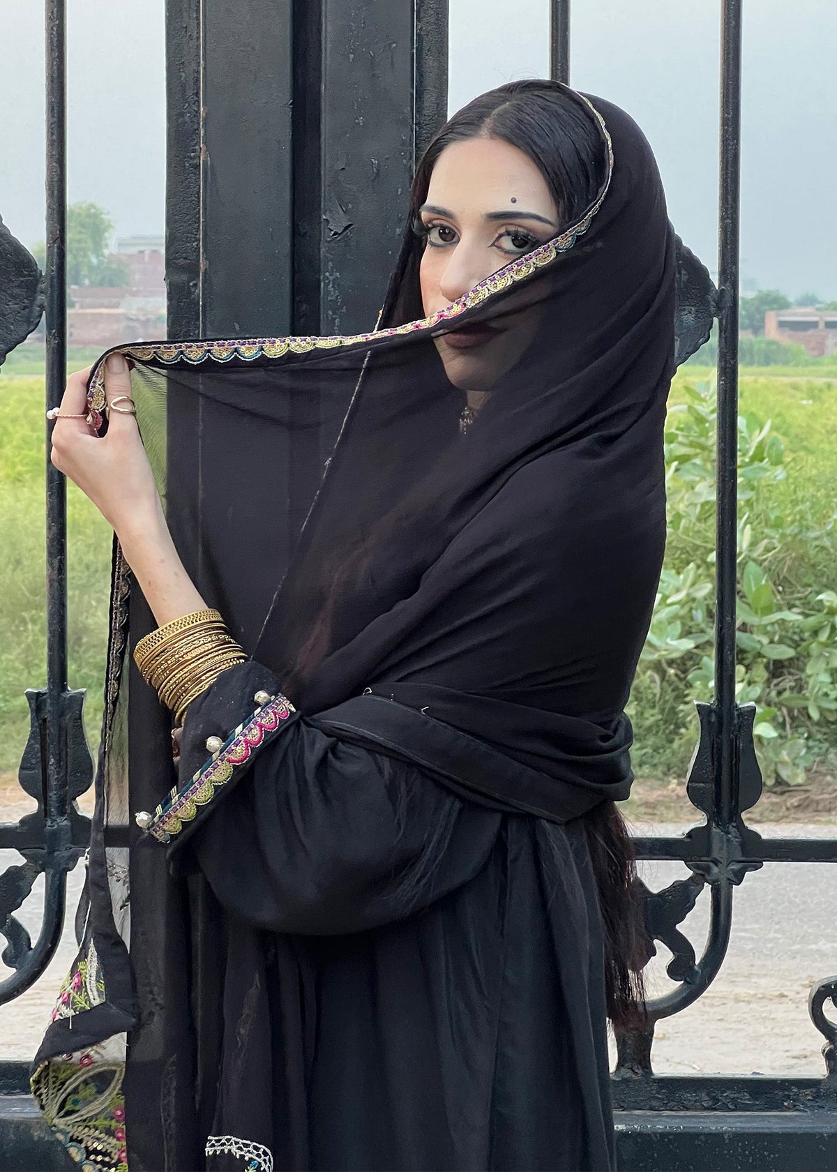 Black Raw Silk Farshi Shalwar with Chiffon Dupatta Online in Dubai UAE Abudhabi Ajman Sharjah